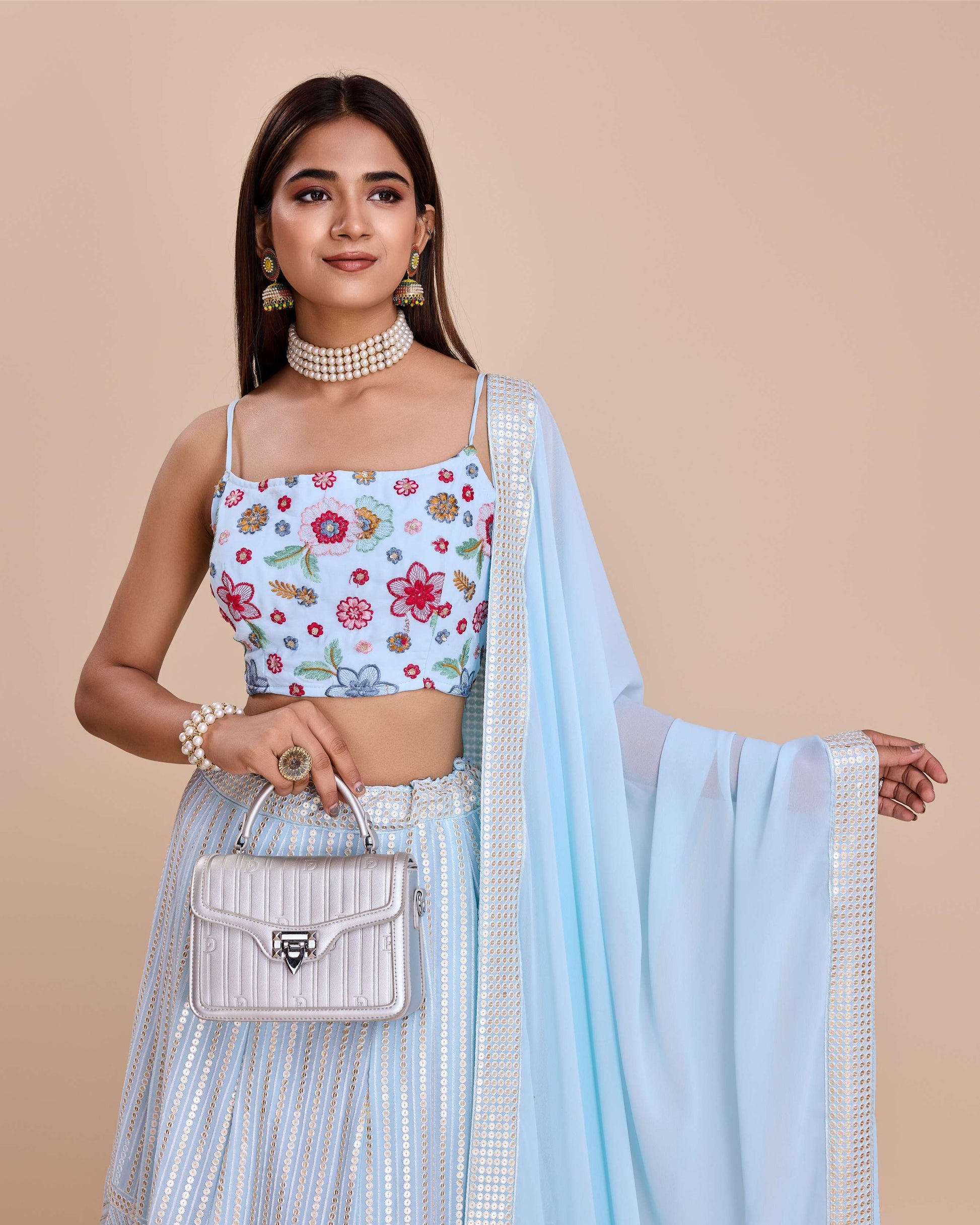 Sky color georgette lehenga choli with blouse online shopping