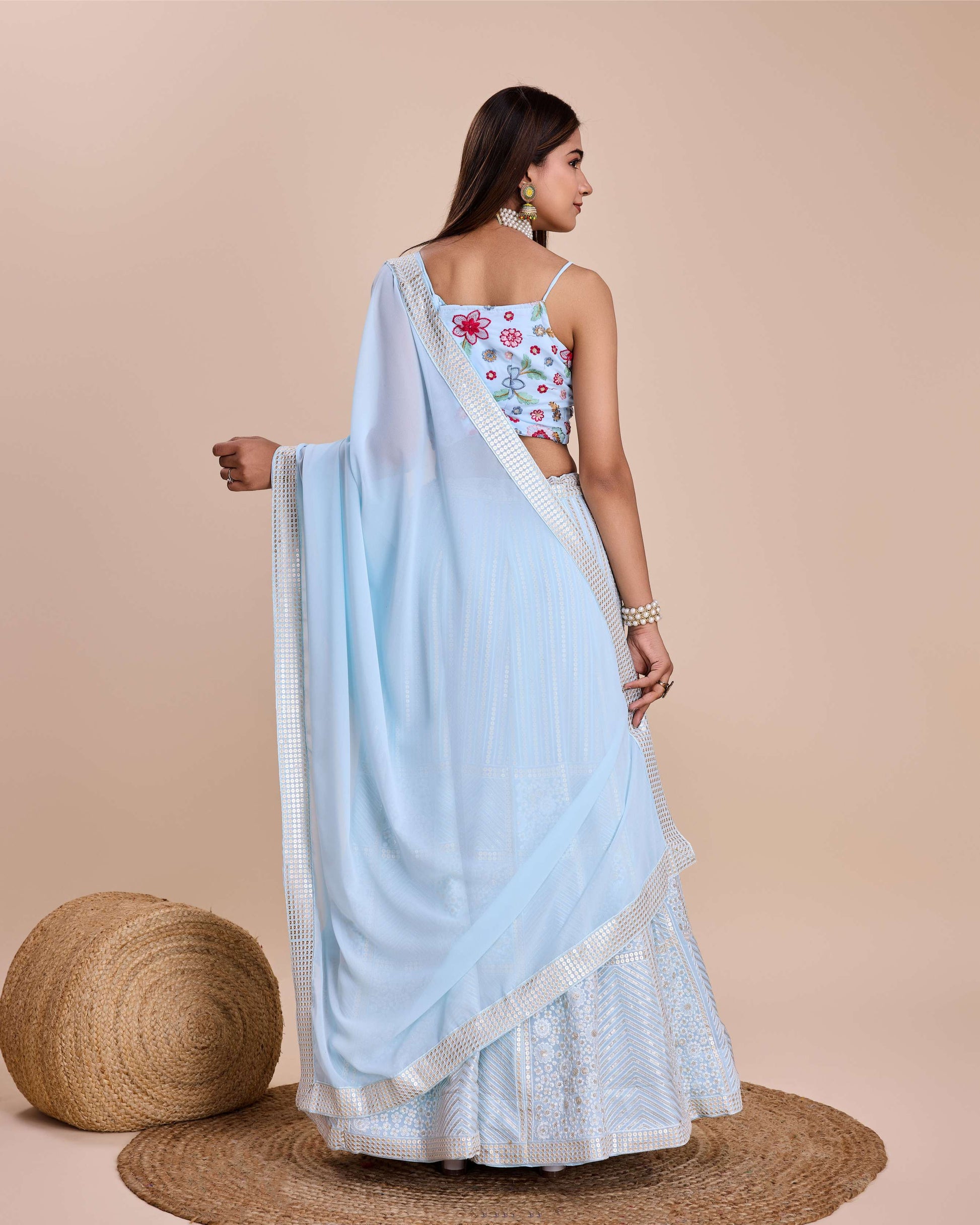 Sky color georgette lehenga choli with blouse images