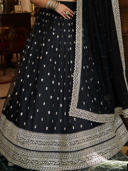 Black color georgette lehenga choli with dupatta online shopping