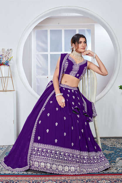 Purple color vichitra silk lehenga choli with dupatta price