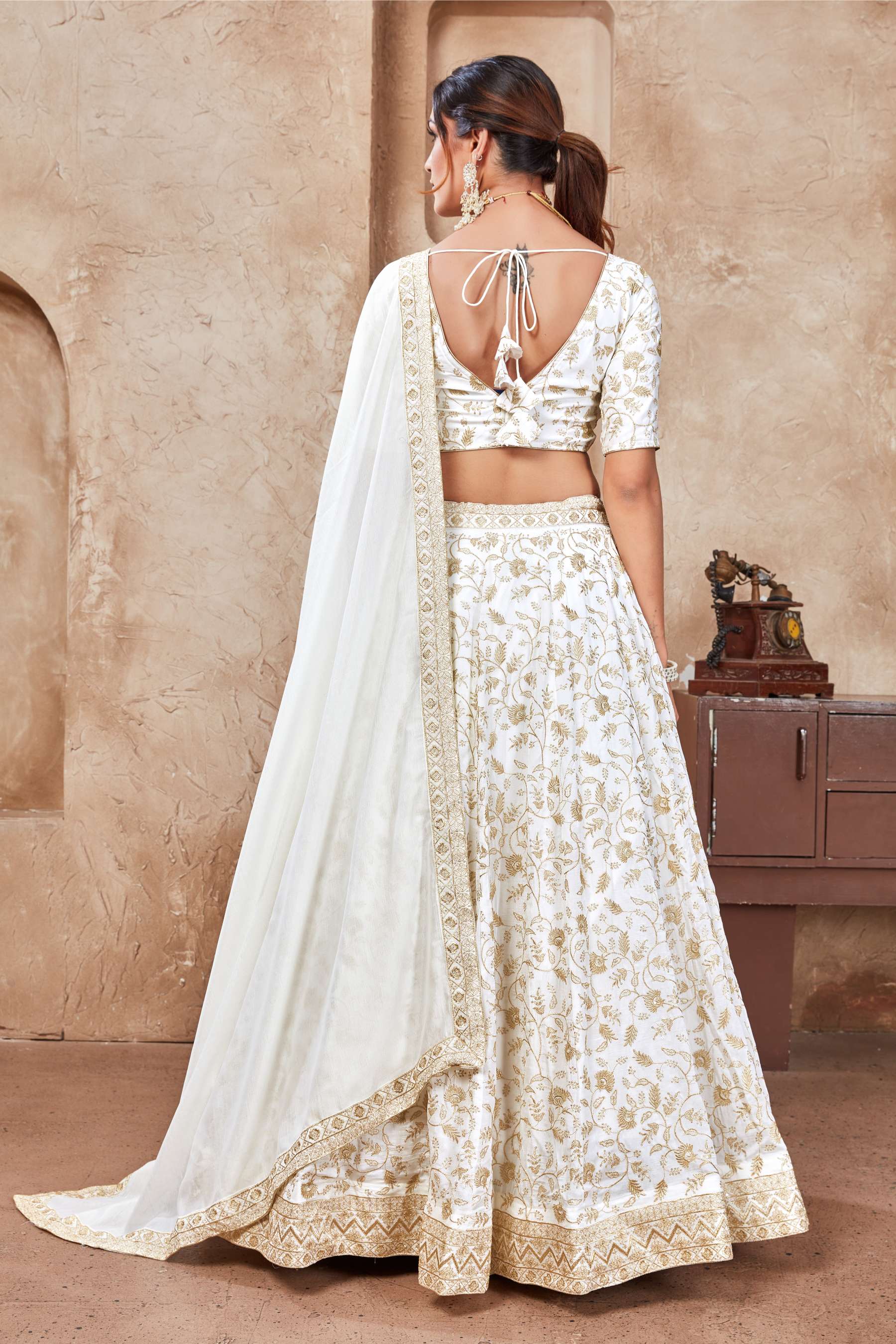 White vichitra silk lehenga choli with dupatta online shopping