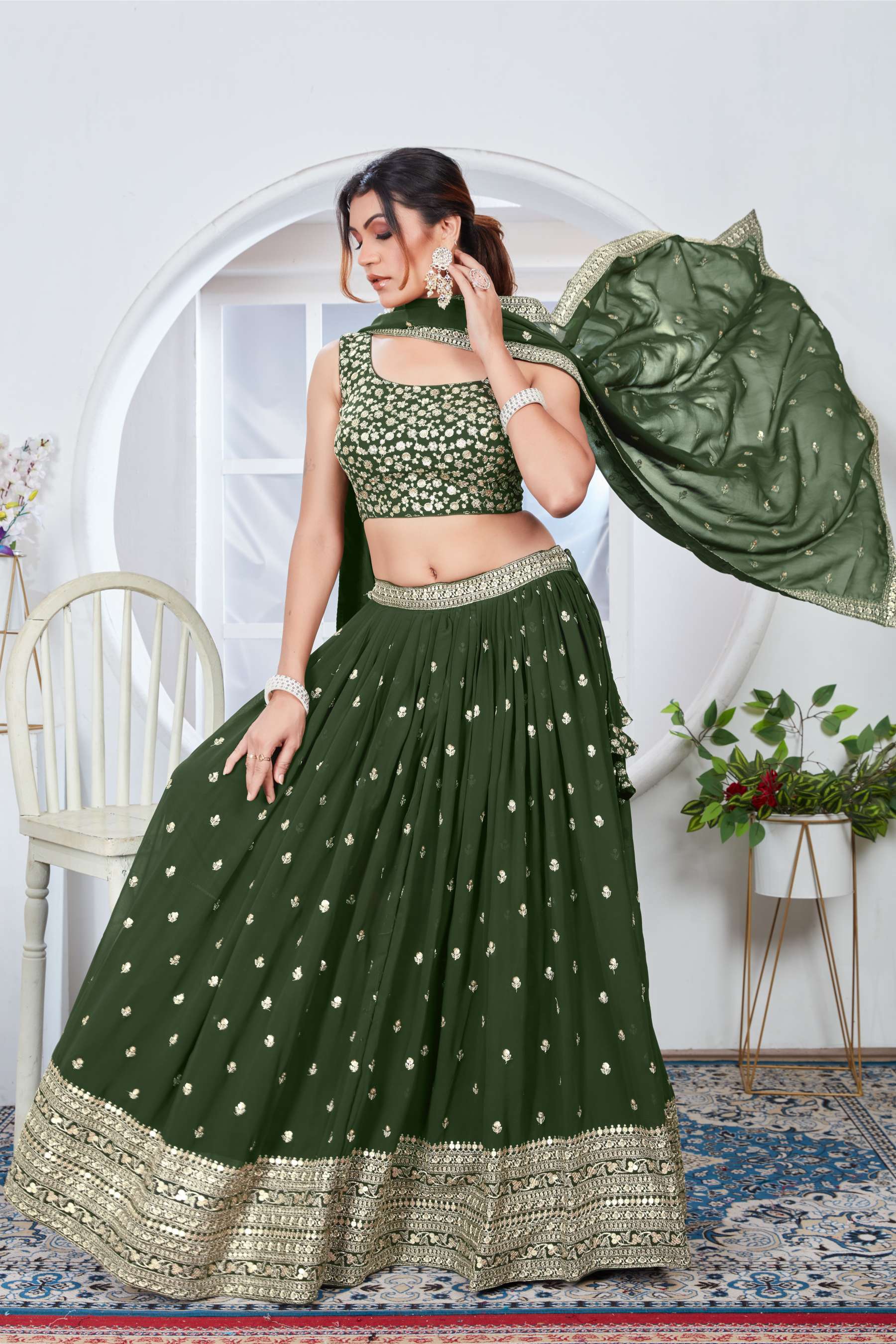 Green georgette lehenga choli with dupatta 
