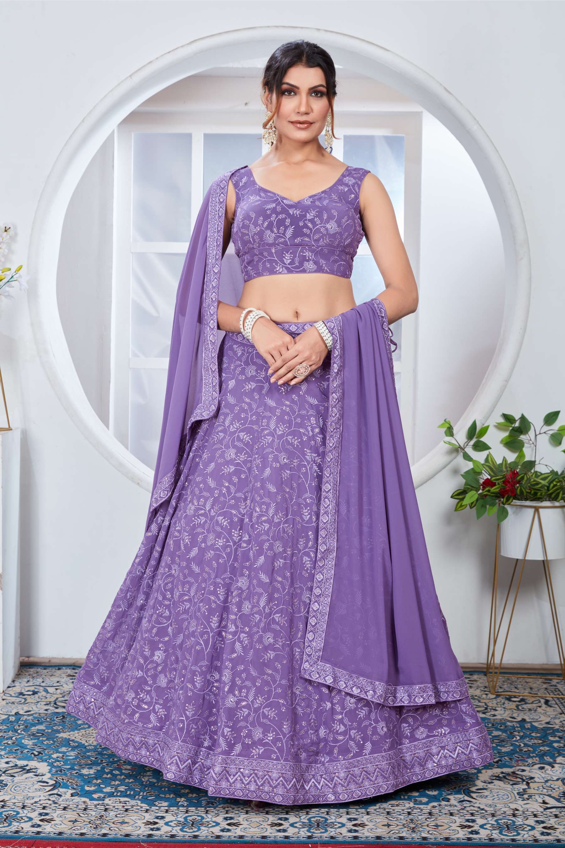 Lavender color georgette lehenga choli for women