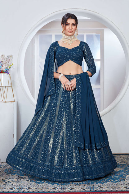 Teal color georgette lehenga choli for women