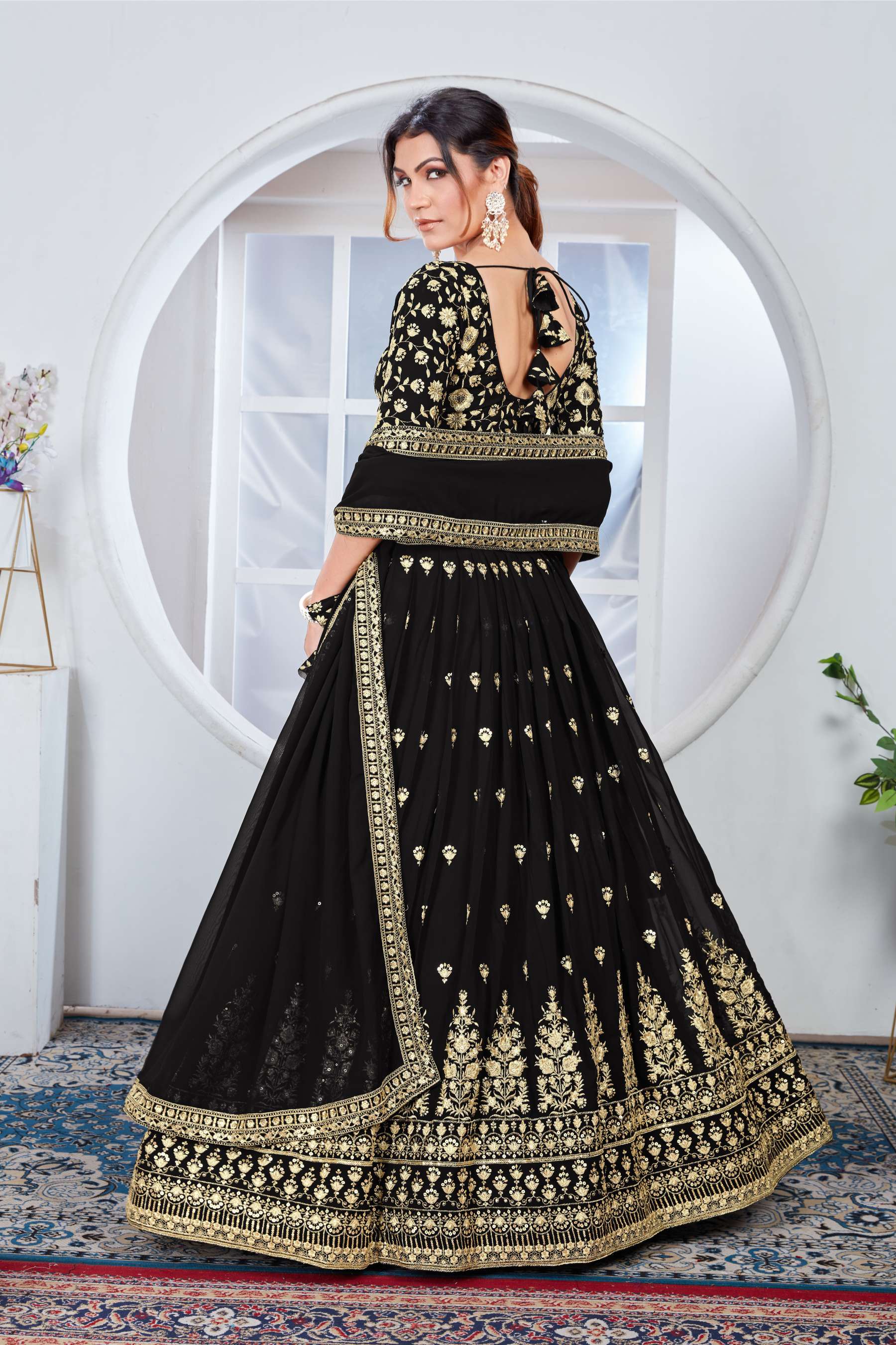 Black color georgette lehenga choli with dupatta online