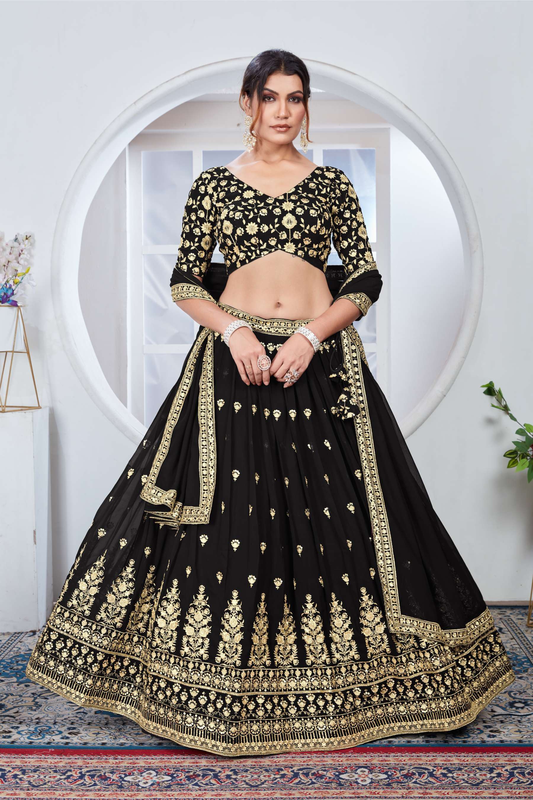 Black color georgette lehenga choli for women