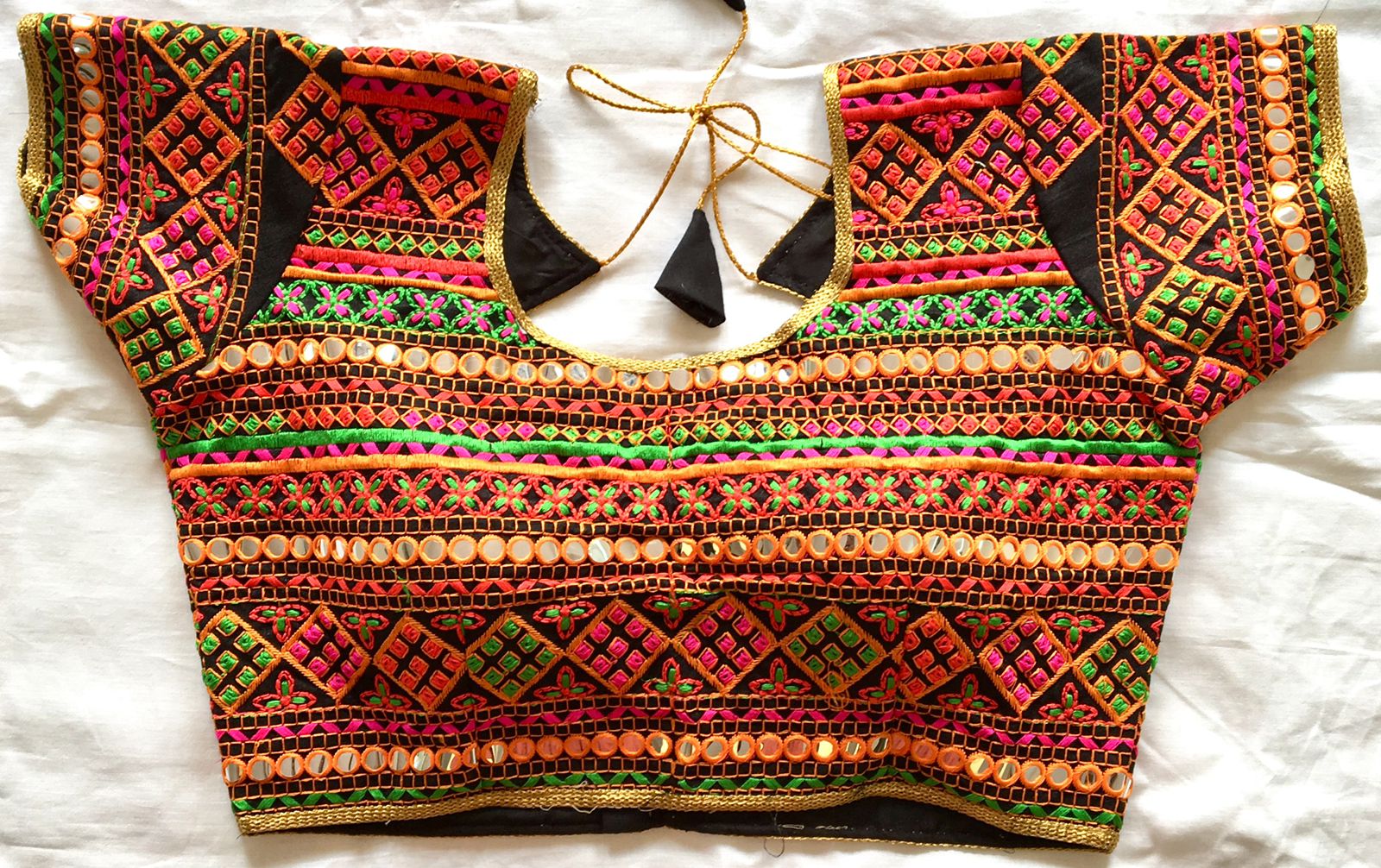 Black color Silk mirror work blouse images

