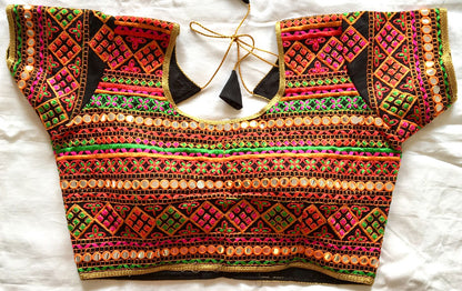 Black color Silk mirror work blouse images
