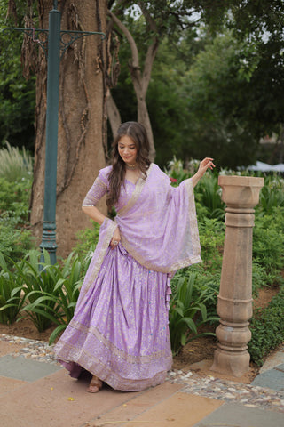 Lavender color viscose jacquard lehenga choli with dupatta online price
