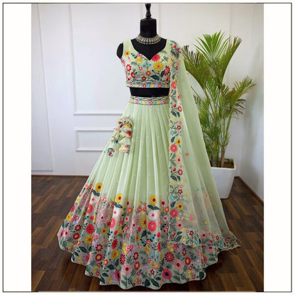 Pista color crystal lehenga choli for women