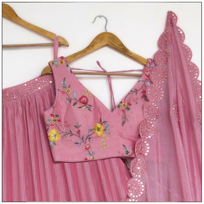 Pink color vichitra silk lehenga choli with dupatta online