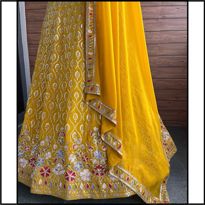 Yellow color georgette lehenga choli with dupatta online