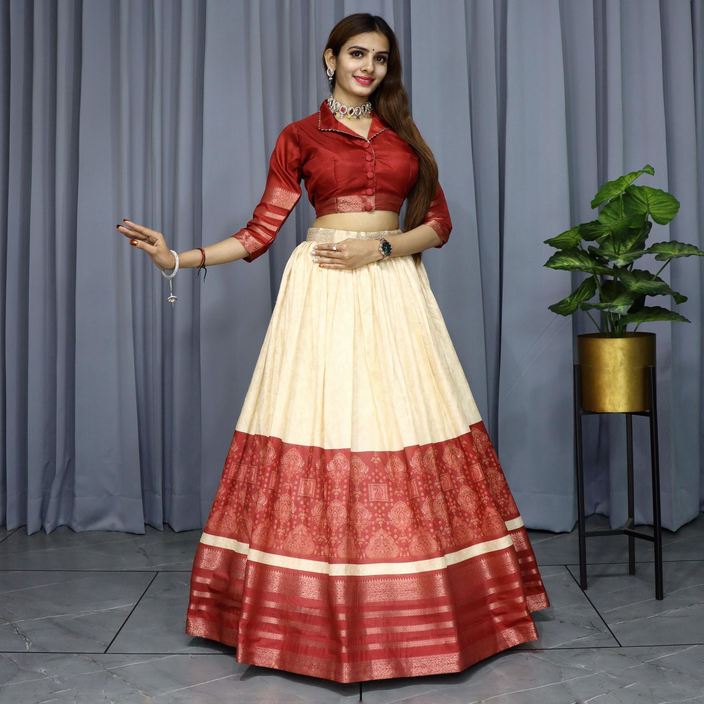 Maroon color dola silk lehenga with blouse online