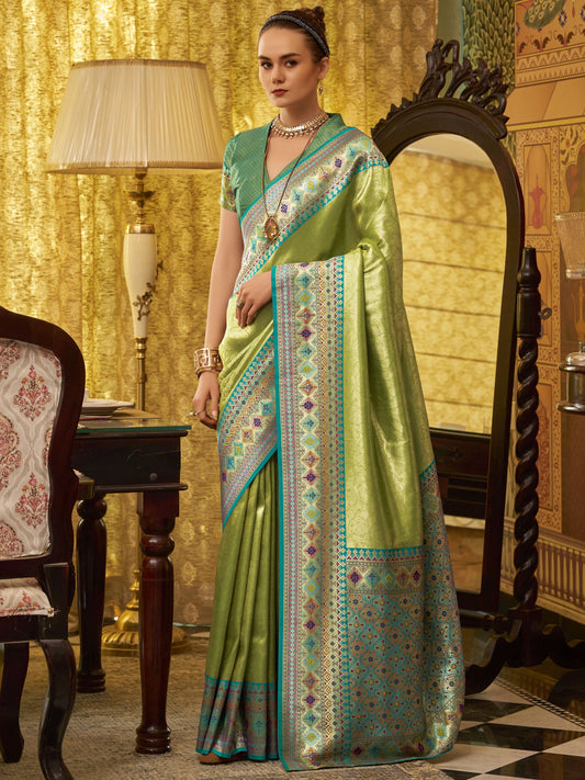 Green color tissue silk saree for women