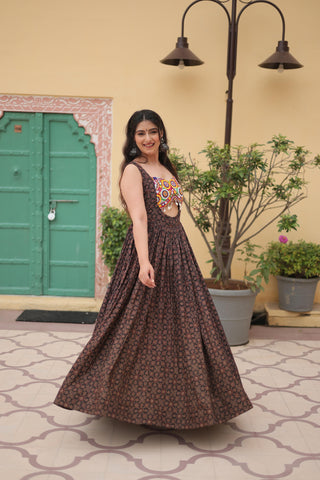 Black printed cotton navratri gown price
