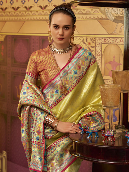 Yellow color tissue silk saree with blouse online