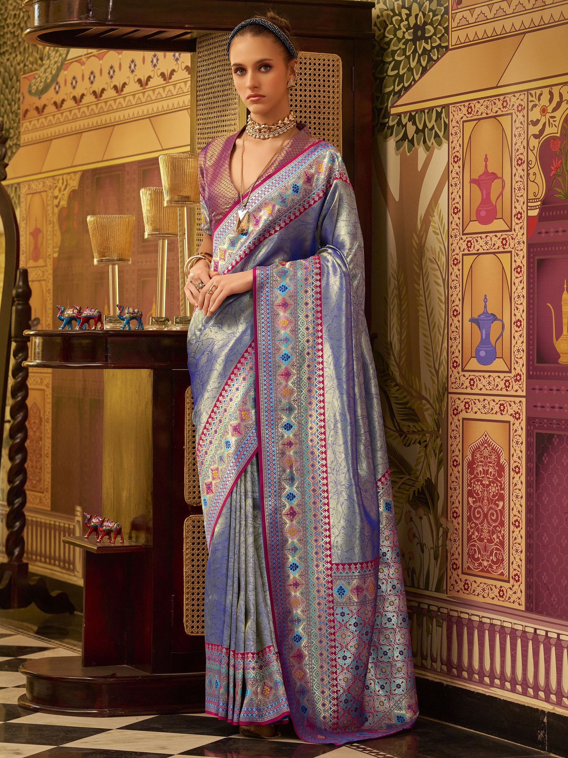 Purple color tissue silk saree for women