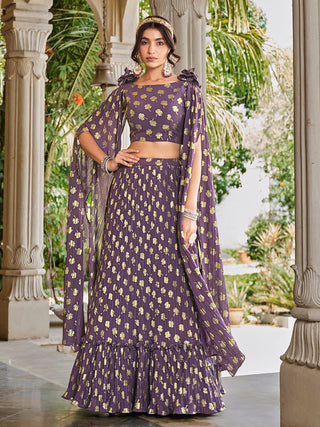 Attractive Purple Georgette Lehenga Choli For Women