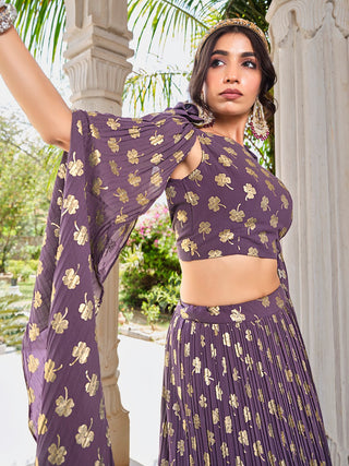 Attractive Purple Georgette Lehenga Choli For Women