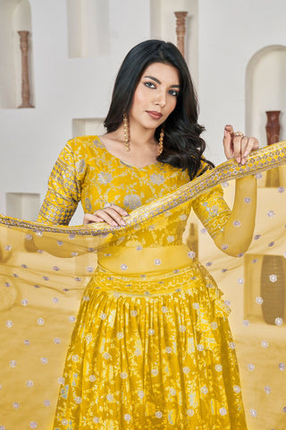 Yellow color dola jacquard lehenga choli for women online shopping