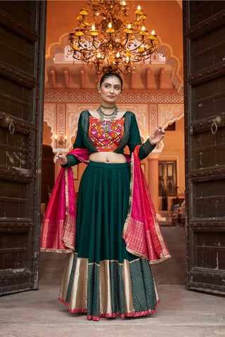 Green chaniya choli for navratri with dupatta