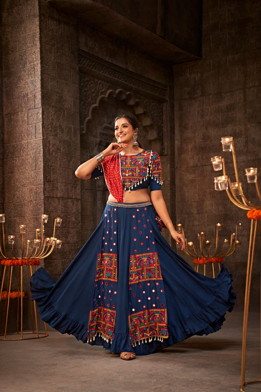 blue viscose rayon lehenga choli