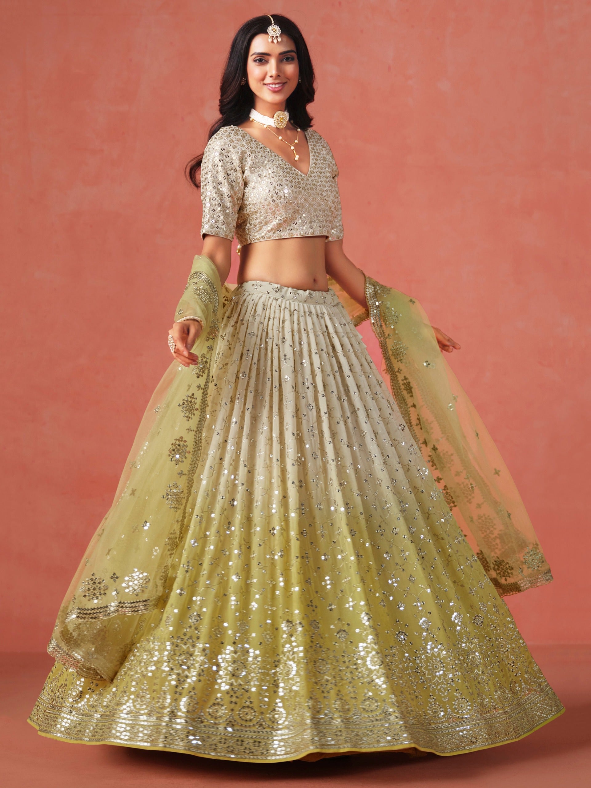 Yellow georgette lehenga choli for women online shopping
