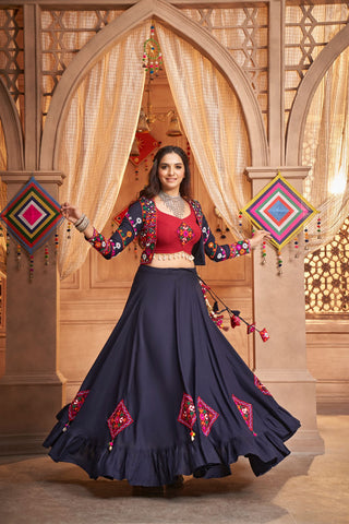 navy blue lehenga choli with koti