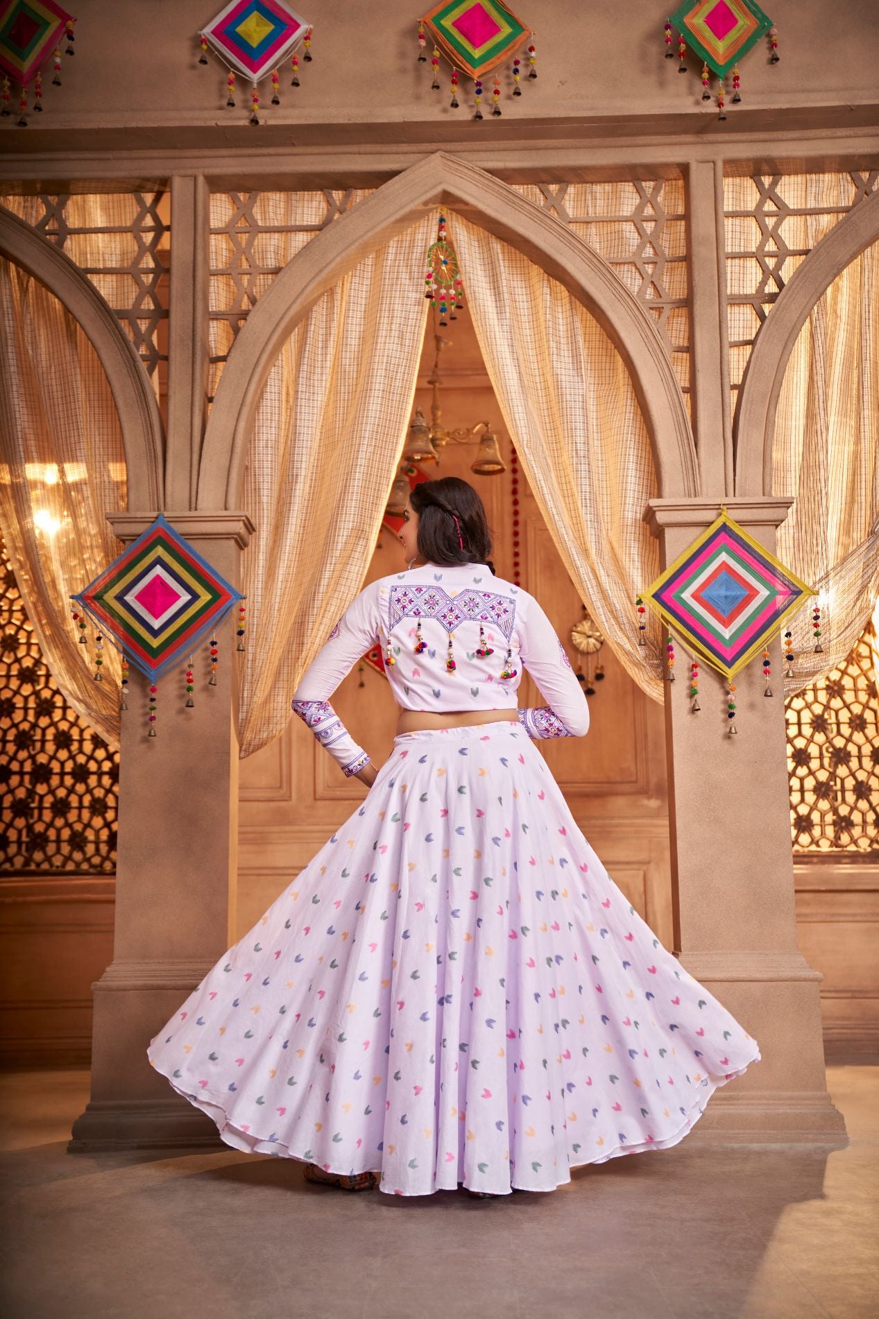 Navratri Outfit Lavender Jacquard Weaving Cotton Lehenga Choli