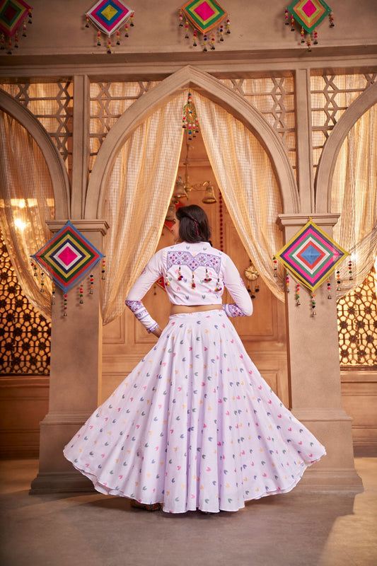 Navratri Outfit Lavender Jacquard Weaving Cotton Lehenga Choli