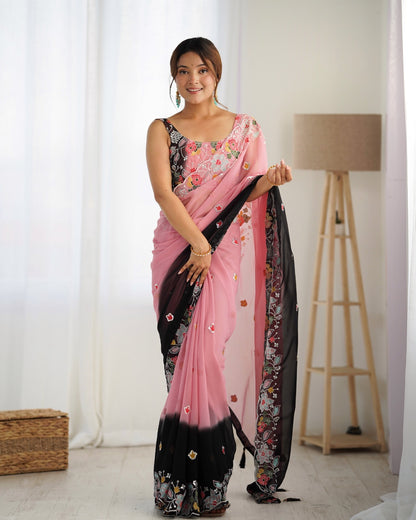 Pink color georgette saree for women