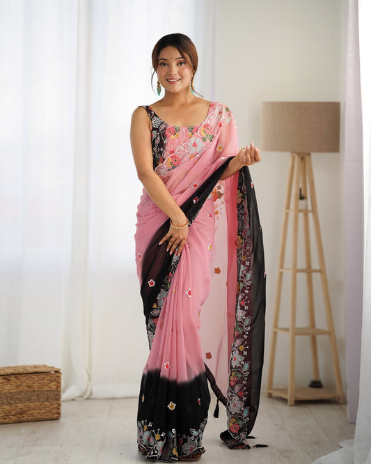 Pink color georgette saree for women