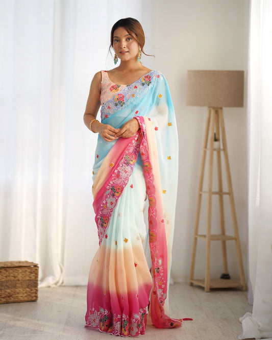 Sky blue saree for wedding
