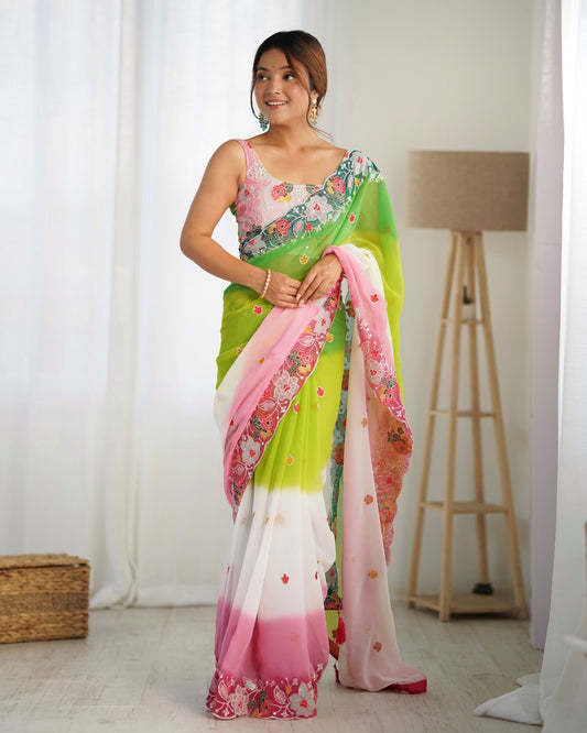 Green color georgette saree for women
