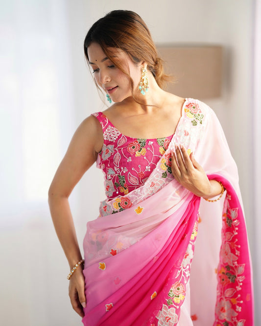 Pink color georgette saree for women
