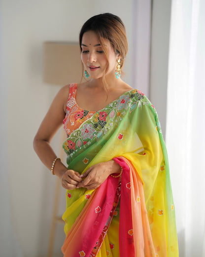 Yellow color georgette saree for women
