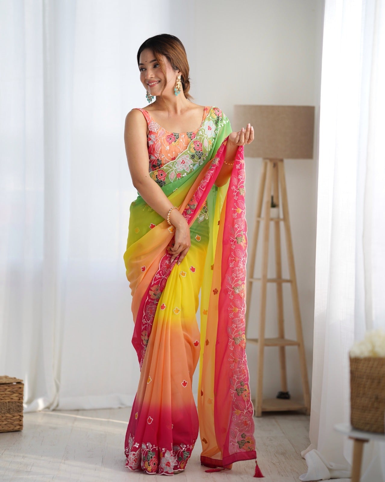 Yellow Georgette Saree for Haldi
