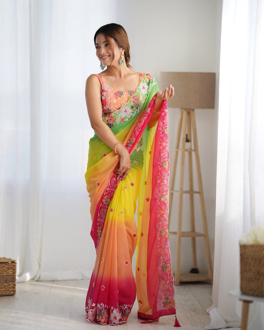 Yellow Georgette Saree for Haldi
