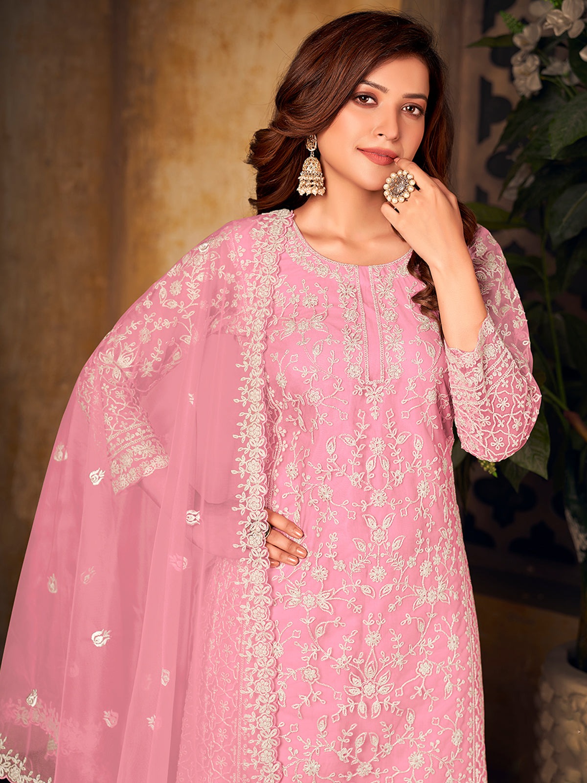 Wedding wear pink color sharara suit price 