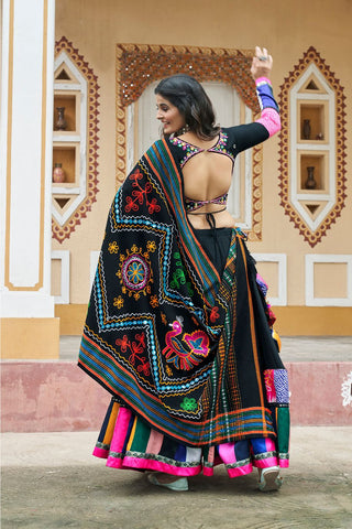 Stitched Black Cotton Navratri Occasion Lehenga Choli For Women