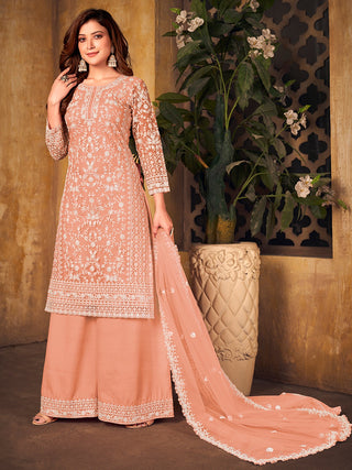 Peach color soft net sharara suit for women price