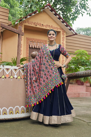 Navy blue navratri lehenga choli with dupatta
