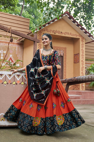 Orange navratri lehenga choli with dupatta
