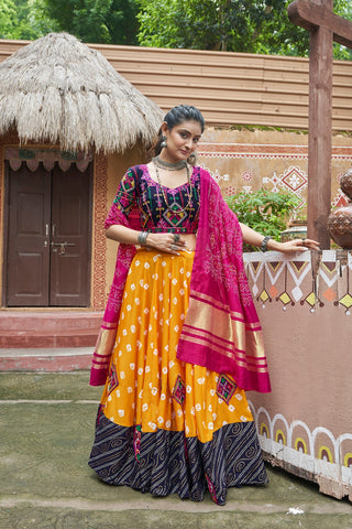 Yellow navratri lehenga choli with dupatta
