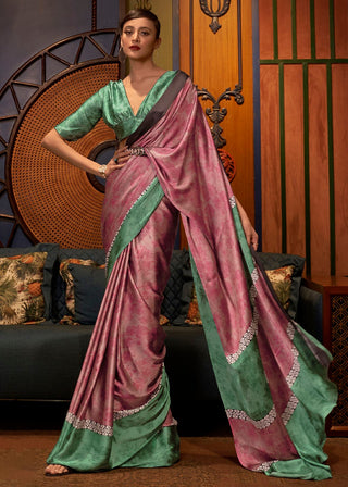 Pink color japan crepe saree for women online
