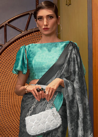 Grey color japan crepe saree for women online shopping
