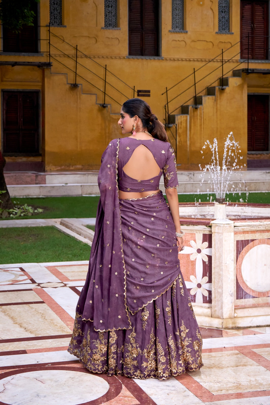 Lavender Sequins Embroidered Crush Chaniya Choli