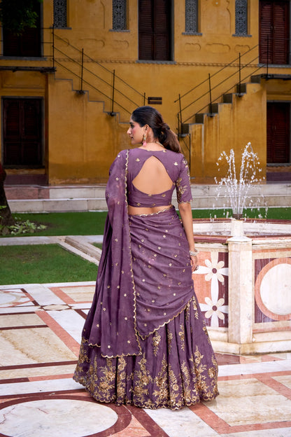Lavender Sequins Embroidered Crush Chaniya Choli