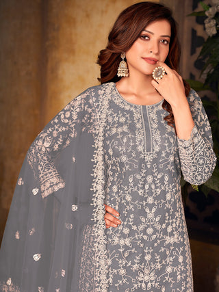 Grey color soft net sharara suit for women price