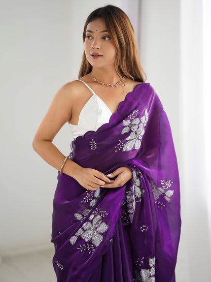 Purple color jimmy choo saree for women 
